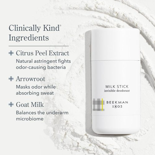 Beekman 1802 Milk Stick Deodorant - All-Day Invisible & Aluminum-Free - 2.5 oz - Ideal for Sensitive Skin
