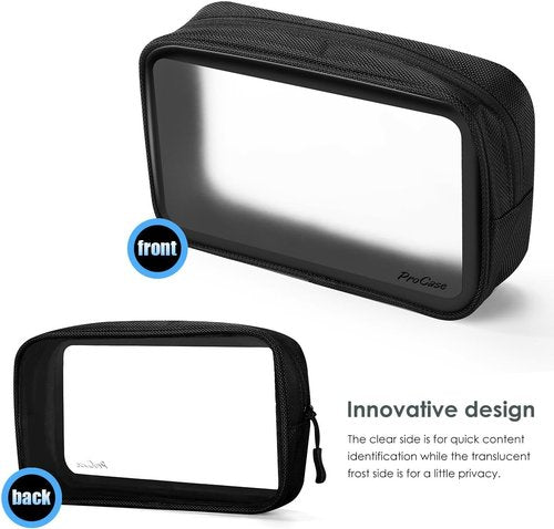 ProCase Travel Toiletry Bag - TSA Approved Matte Clear Organizer for Airport Carry-On - Black