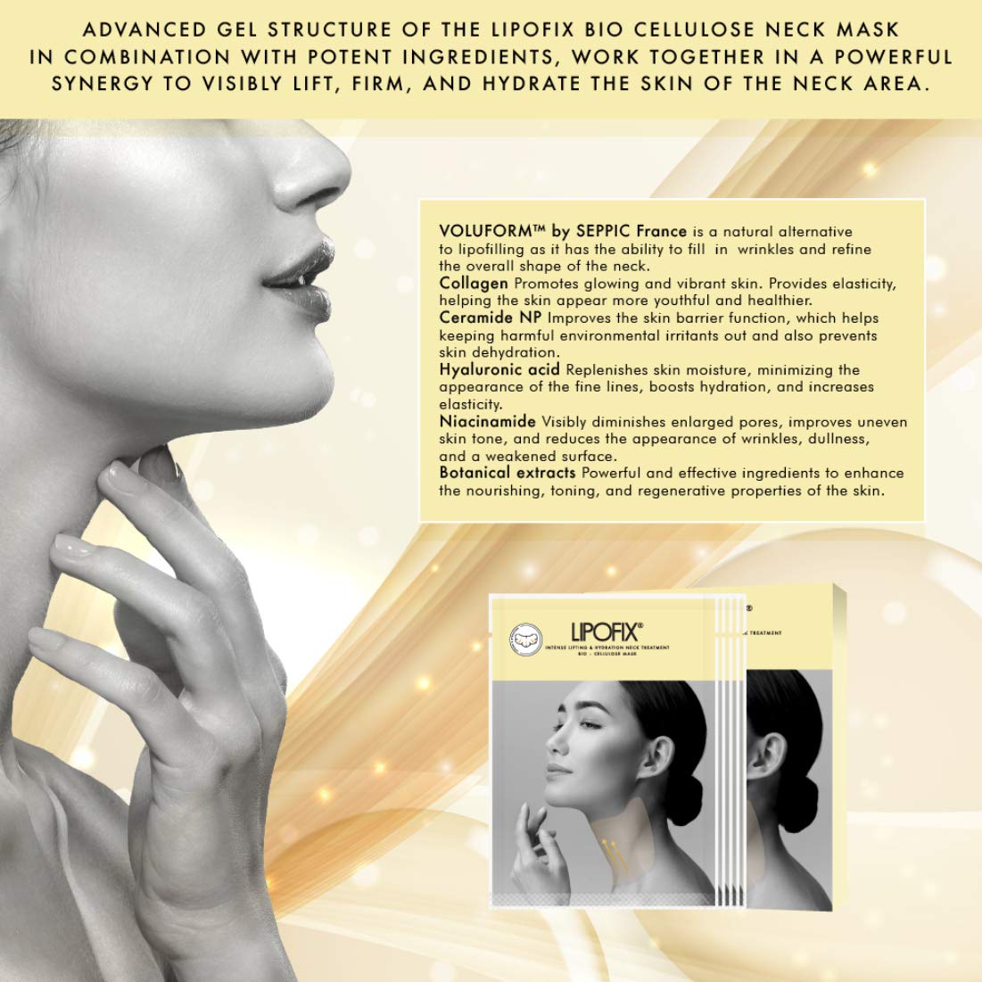 Skiennix Neck Lifting Bio-Cellulose Mask - Hydrating & Firming Treatment (5 Masks)