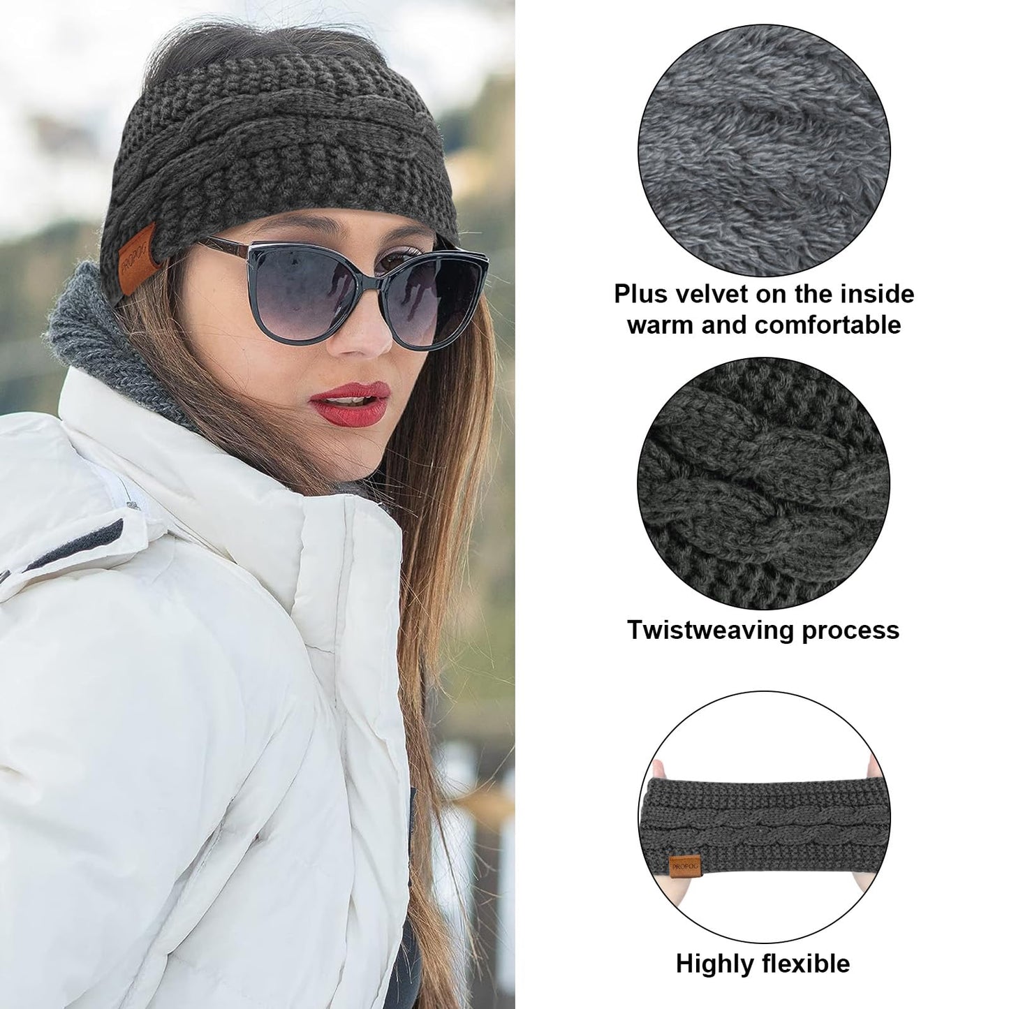 PROPOG Winter Headbands for Women Ear Warmer, Knit Womens Winter Headband Thick Ear Warmers for Women Soft Warm Head Wraps Ear Covers for Cold Weather