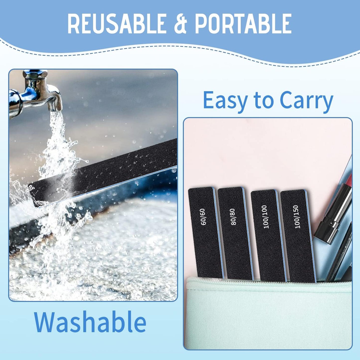 Skiennix 12 Pcs Professional Nail Files - Double-Sided 60/60 Grit Emery Boards for Acrylic & Gel Nails