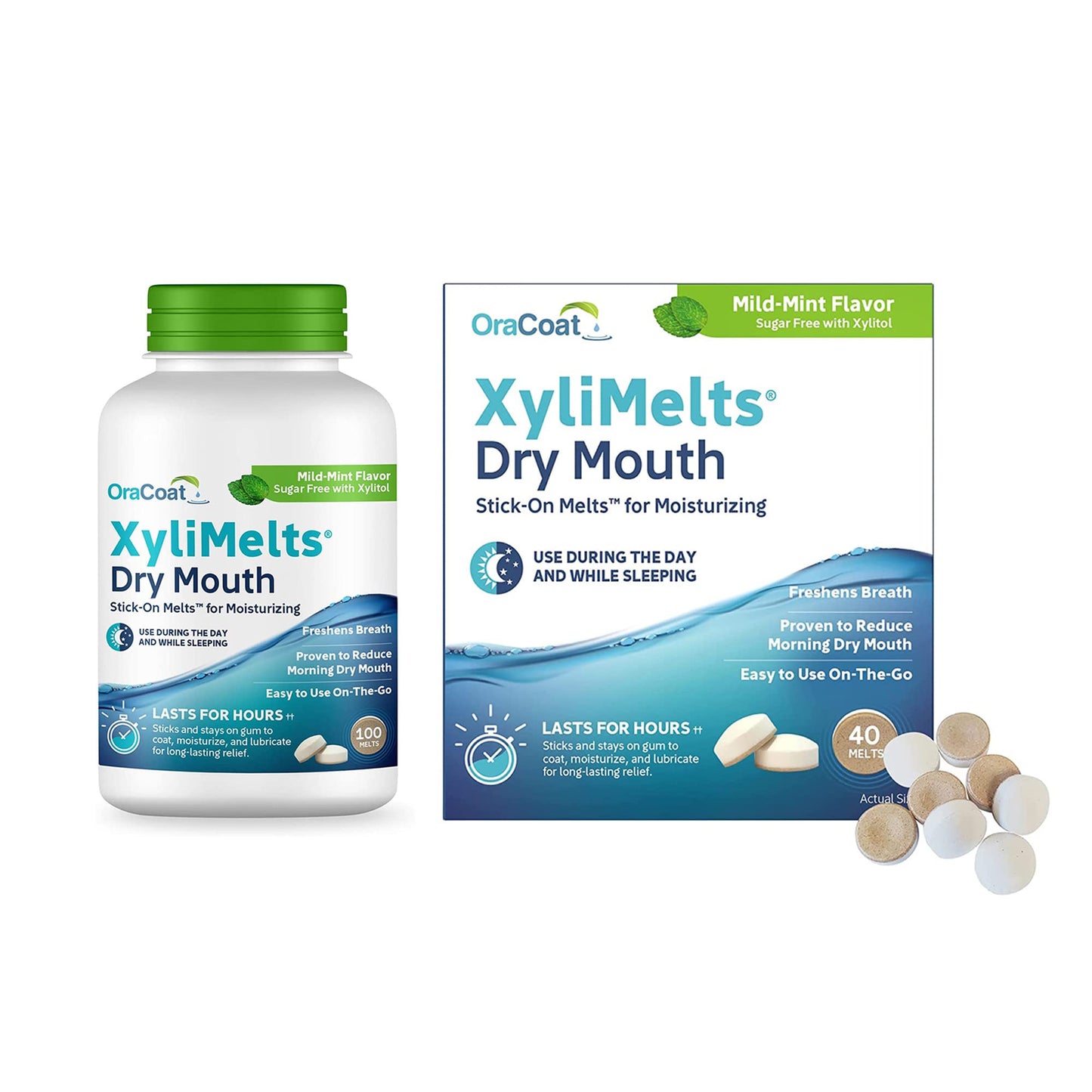 OraCoat® XyliMelts Bundle Mild Mint 100 Count and Mild Mint 40 Count, Dry Mouth Relief Products