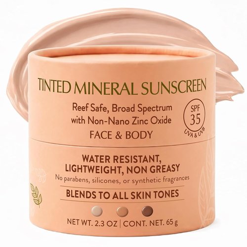 NATÚ BOTANICALS Tinted Mineral Sunscreen SPF 35 - Lightweight Zinc Oxide Sunblock for Sensitive Skin - Reef Safe
