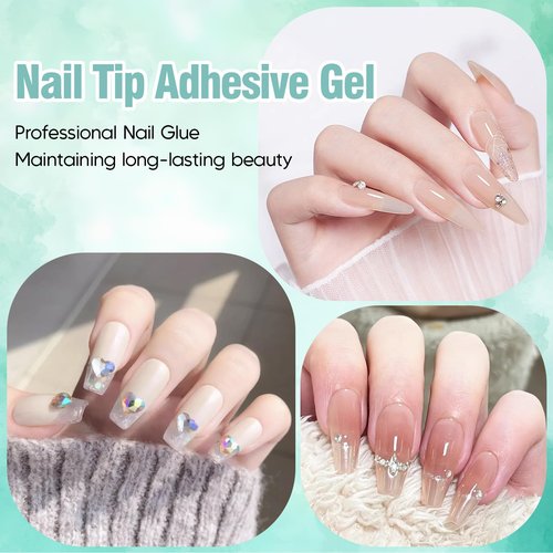 ADHERE Nail Glue Gel 15ml - Adhesive for Press On Nails, Nail Extension, UV Curing Needed, Long Lasting Bond for Acrylic Fake Nails, Salon Art DIY at Home