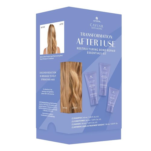 Alterna Haircare CAVIAR Anti-Aging Bond Repair Travel Kit - Strengthens & Protects Damaged Hair | Shampoo, Conditioner, Masque