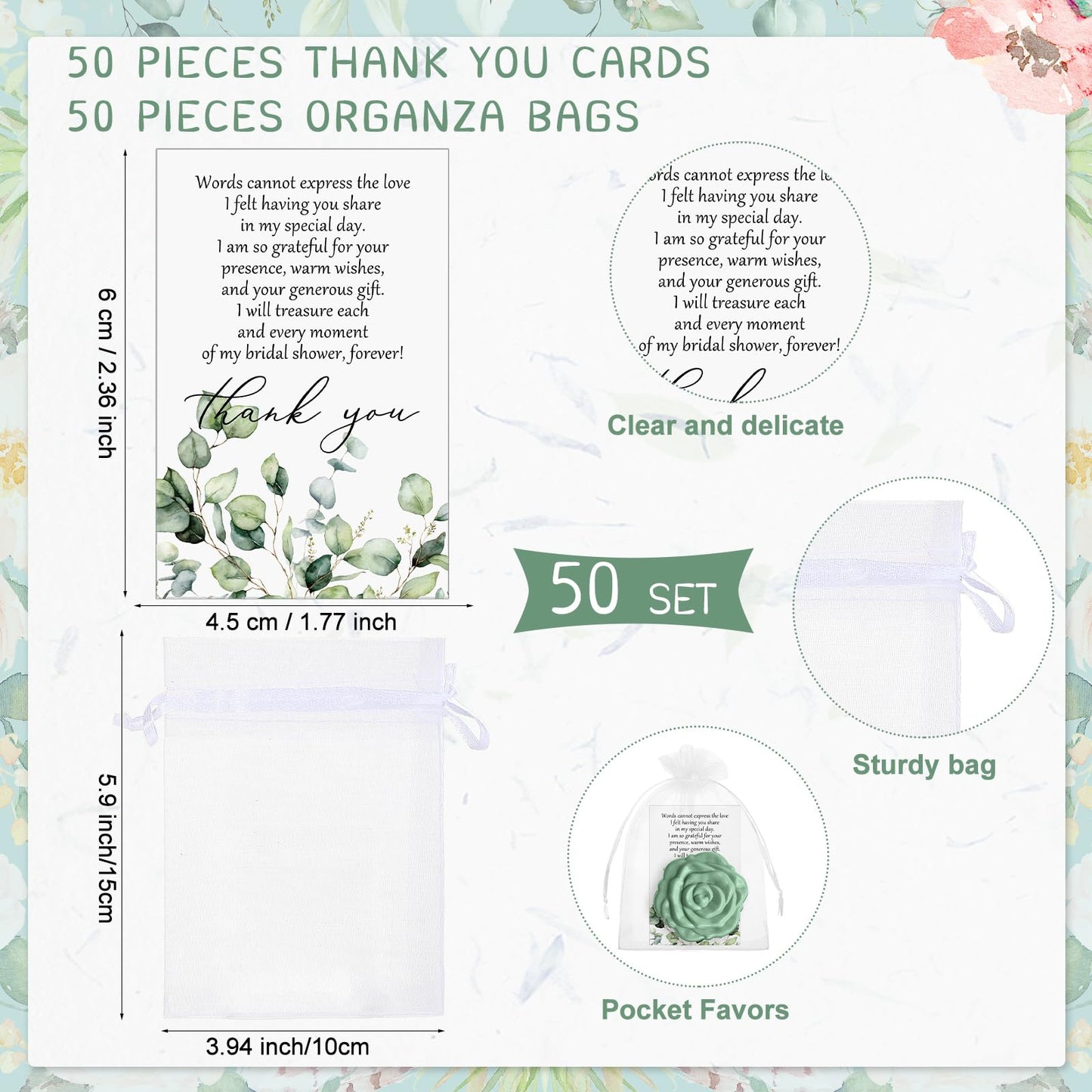 FoldTier 50 Sets Bridal Shower Party Favors for Guests Small Rose Compact Mirror Bulk Wedding Favors Thank You Cards and Organza Bags Wedding Party Guests Souvenir Gift (Green)