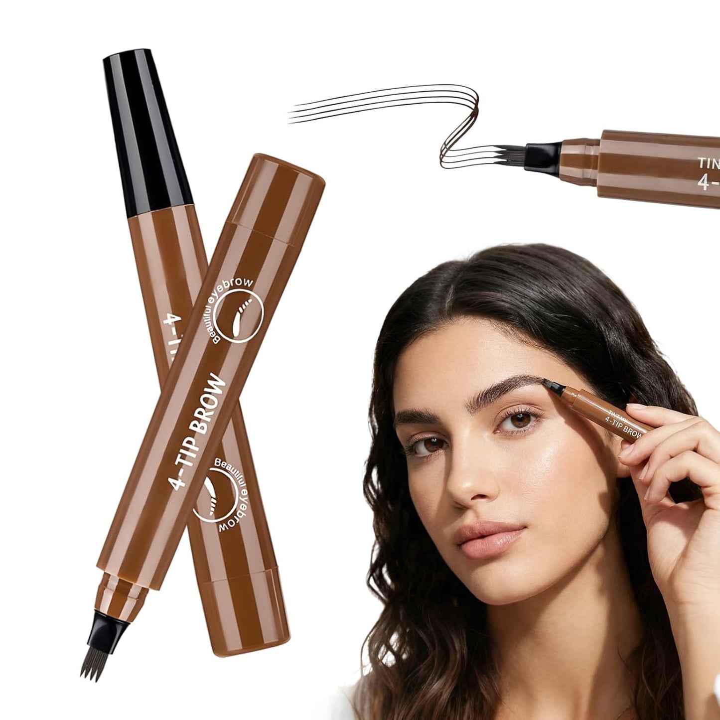 Skiennix Microblading Eyebrow Pencil - Waterproof 4-Tip Brow Pen with Precision Brush, Dark Brown