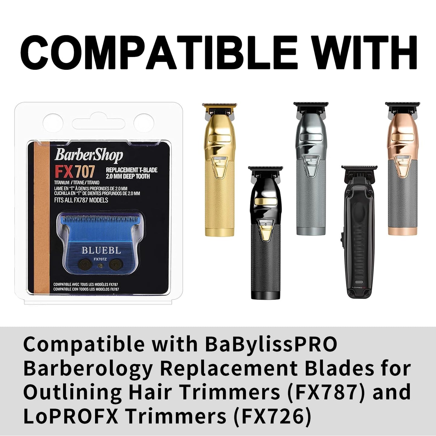 TRAH FX707B Replacement Blades - Black DLC Compatible with BaByliss Barberology FX787 & FX726 Trimmers