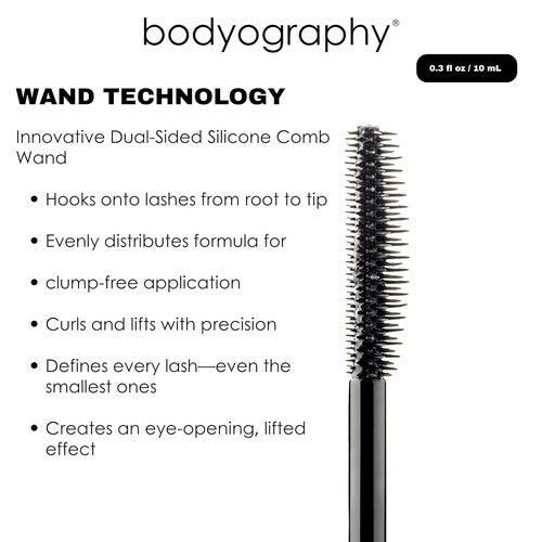 Bodyography Jet-Black Lengthening Mascara - Dual-Sided Silicone Comb for Volume & Lift | Smudge-Free, Buildable Formula
