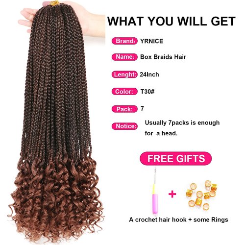 URNice 7 Packs 24 Inch Crochet Box Braids Hair with Curly Ends Prelooped Bohemian Goddess Box Braids Crochet Hair Braiding Hair Crochet Braids Hair for Black Women (24 Inch 7 Pack, T30 )