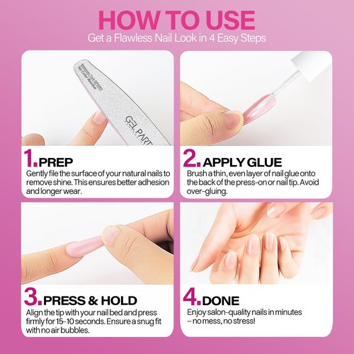 GELPARTY Super Strong Brush On Nail Glue for Press On Nails & Tips - Quick Dry Clear Acrylic Nail Adhesive (8ml) - Long Lasting Salon Bond for Fake Nails & Broken Nail Repair - Mess-Free Application