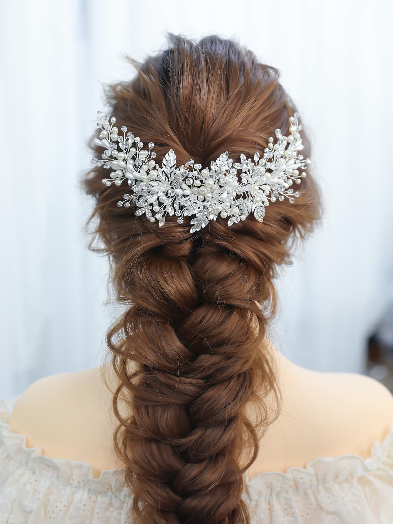 Flower Bridal Hair Combs Pearl Crystal Bride Wedding Hair Accessories Rhinestone Hair Piece Headpieces for Bride Bridesmaid Wedding Women and Girls (S8701 Silver)