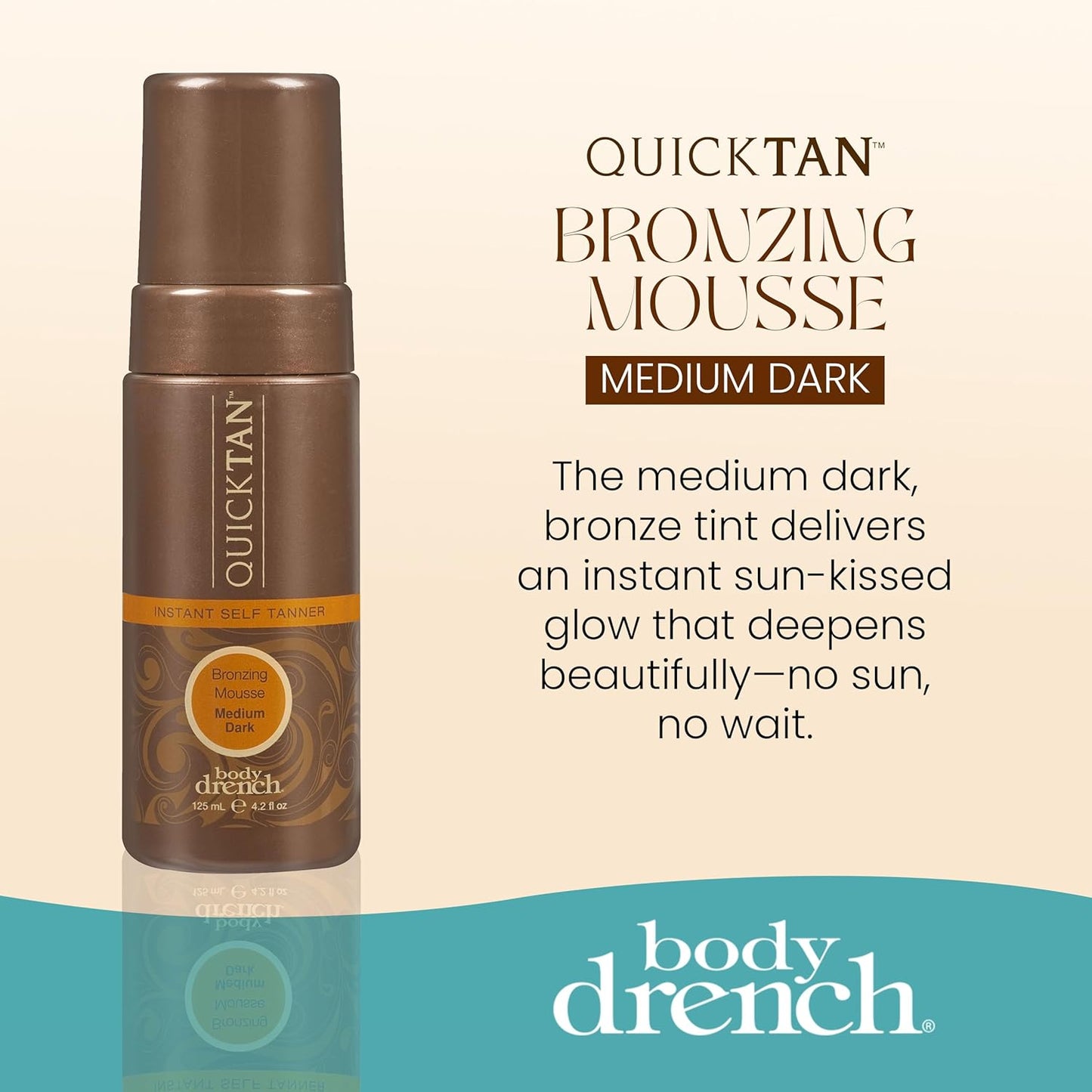 Body Drench QuickTan Self Tanner Mousse - Medium Dark Sunless Tanning Foam for Natural Glow, 4.2 oz