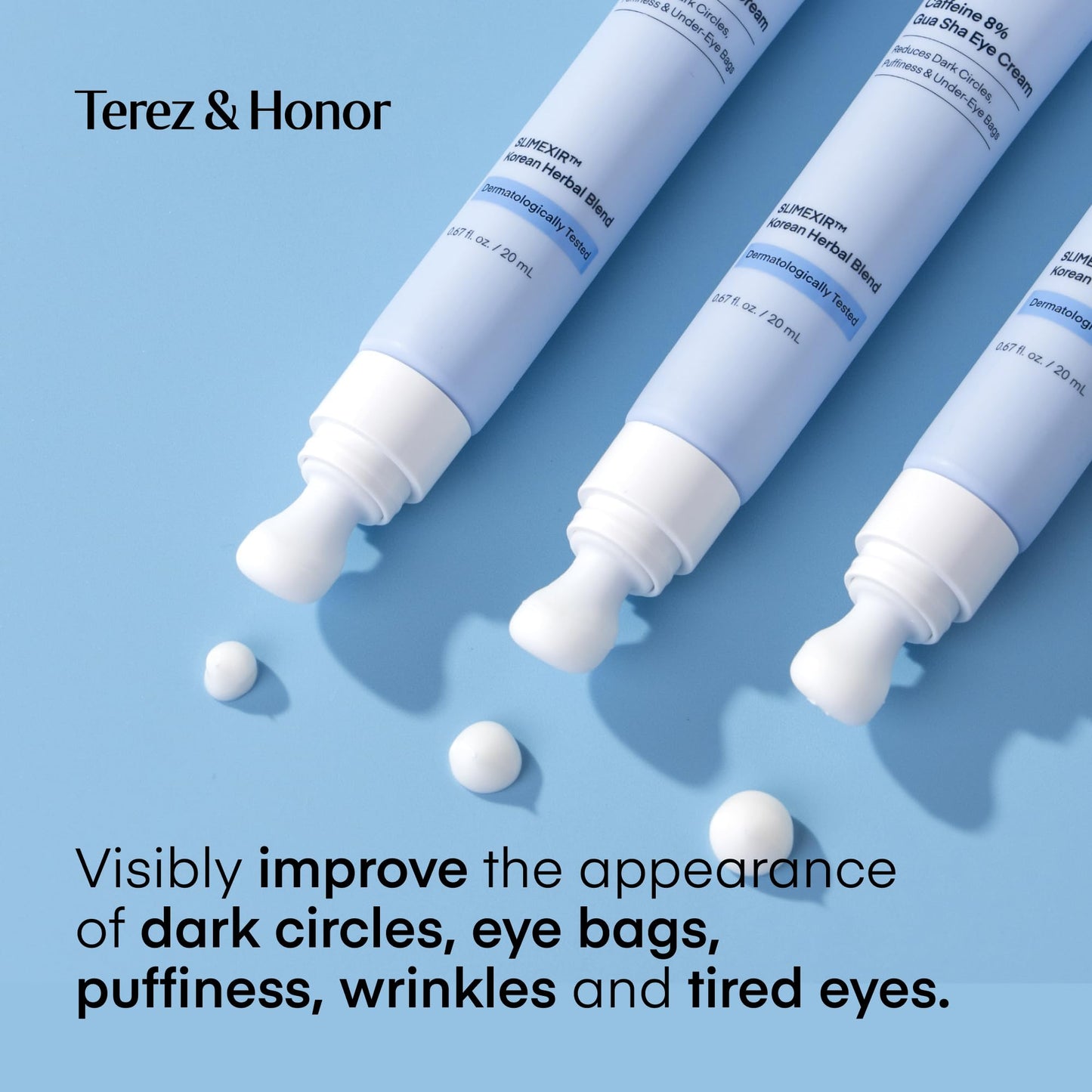 Terez & Honor Under Eye Patches for Dark Circles - 60 Korean Hydrogel Masks for Puffiness, Bags, Wrinkle with Caffeine, Hyaluronic Acid, Niacinamide - Undereye Hydrating & Cooling, Vegan, No Fragrance