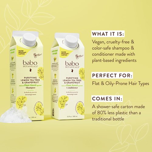 Babo Botanicals Purifying Shampoo & Conditioner Bundle - Lemon Tea Tree & Grapefruit for Flat, Oily Hair - Adds Body & Shine