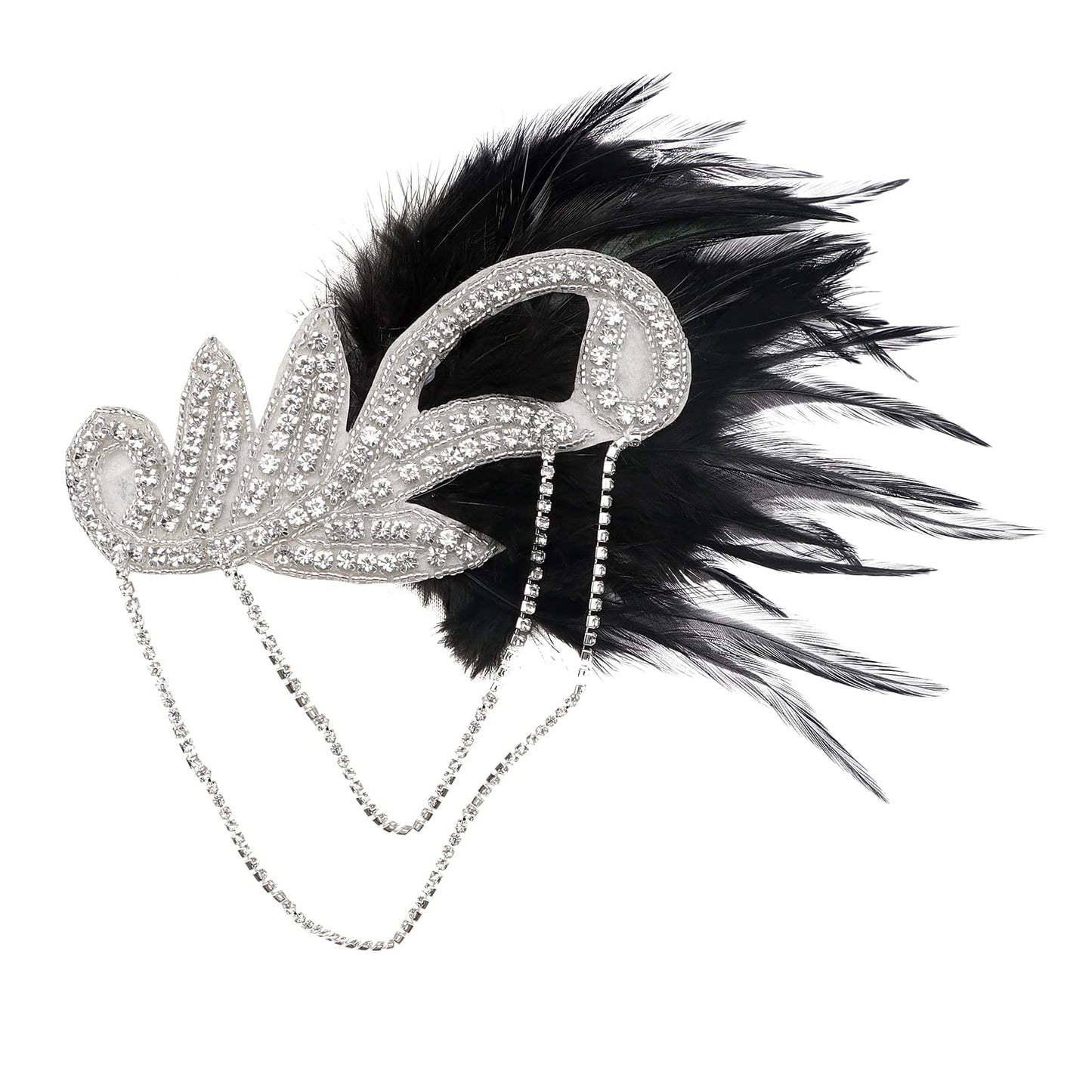 1920s Vintage Flapper Headbands Crystal Headpiece Ostrich Feather Hair Band for Women Girls Prom Party Festival Gatsby Hair Jewelry (A-Silver)