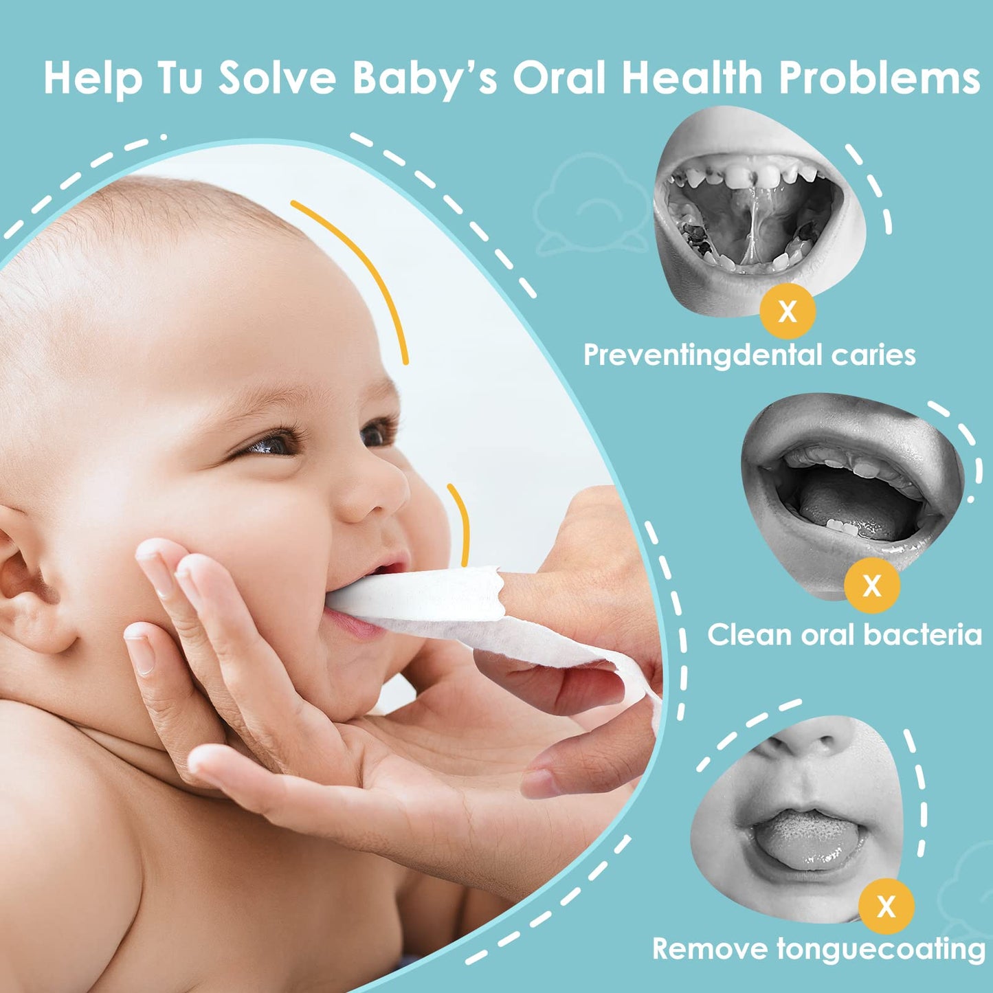 dearlomum Toddler Baby Dry Wipes, Baby Newborn Tongue Cleaner, 60PCS Disposable Infant Wipes Clean Baby Mouth,Gauze Gum Cleaner Toothbrush Baby Oral Cleaning Stick Dental Care for 0-36 Month Baby