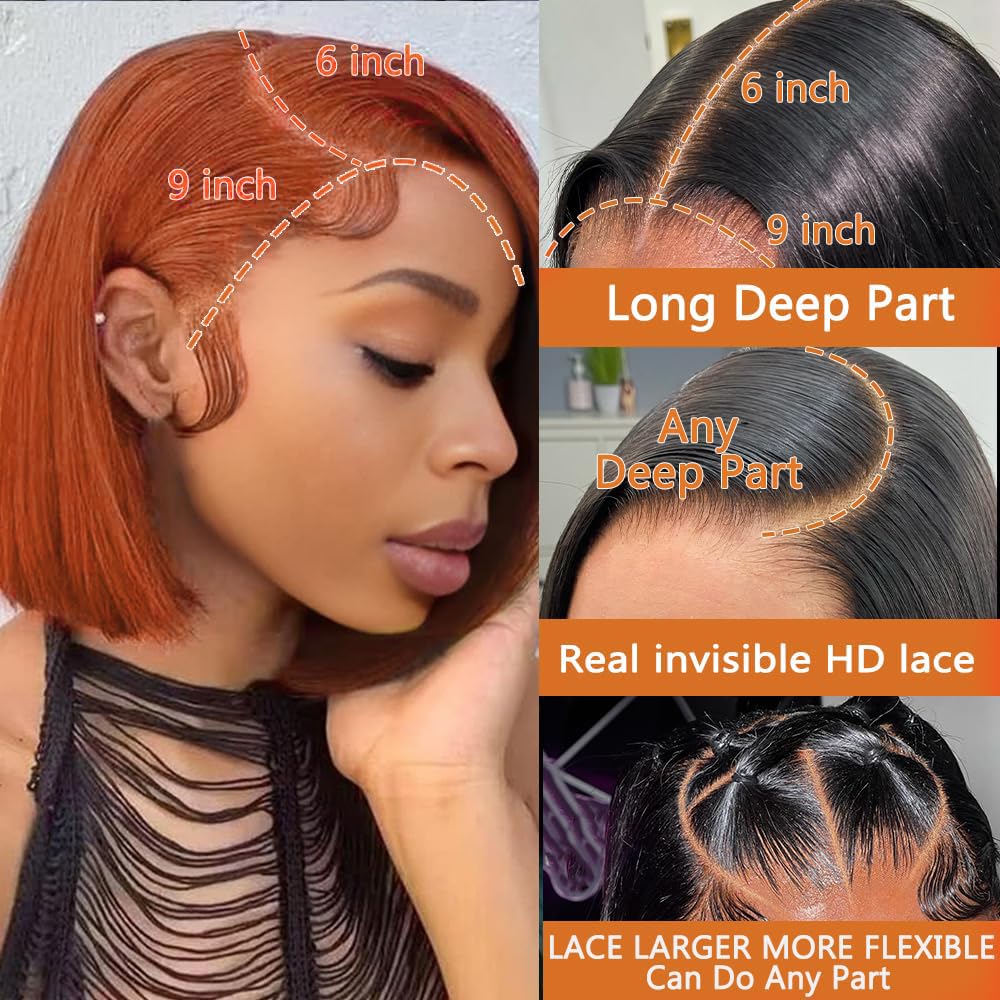 GUDOZO Reddish Brown Bob Wig Human Hair 9x6 HD Lace Front Wigs Human Hair 200% Density Glueless Wigs Human Hair Pre Plucked Pre Cut Glueless Wigs for Black Women 12 inch