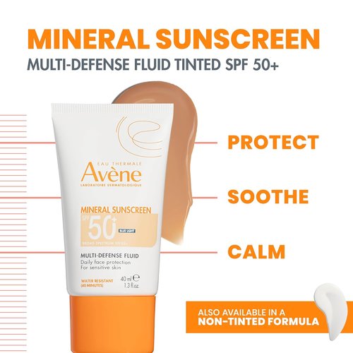 Avène Mineral Sunscreen - Tinted SPF 50+ Fluid for Sensitive Skin | Reef Friendly, Antioxidant Protection, 1.3 Fl Oz