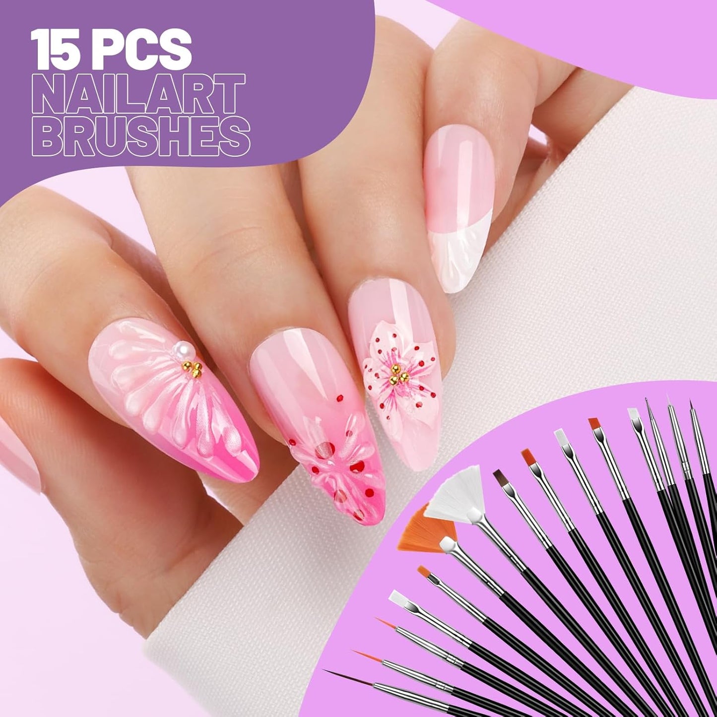 Teenitor Nail Art Tools Set, 23 Pcs Nail Art Brushes, 5 Pcs Nail Dotting Tool, 2 Set of Nail Stand, 100 Pcs Double-Sided Adhesive Tabs, Nail Art Palette, Brushes Holder for DIY Nail Art