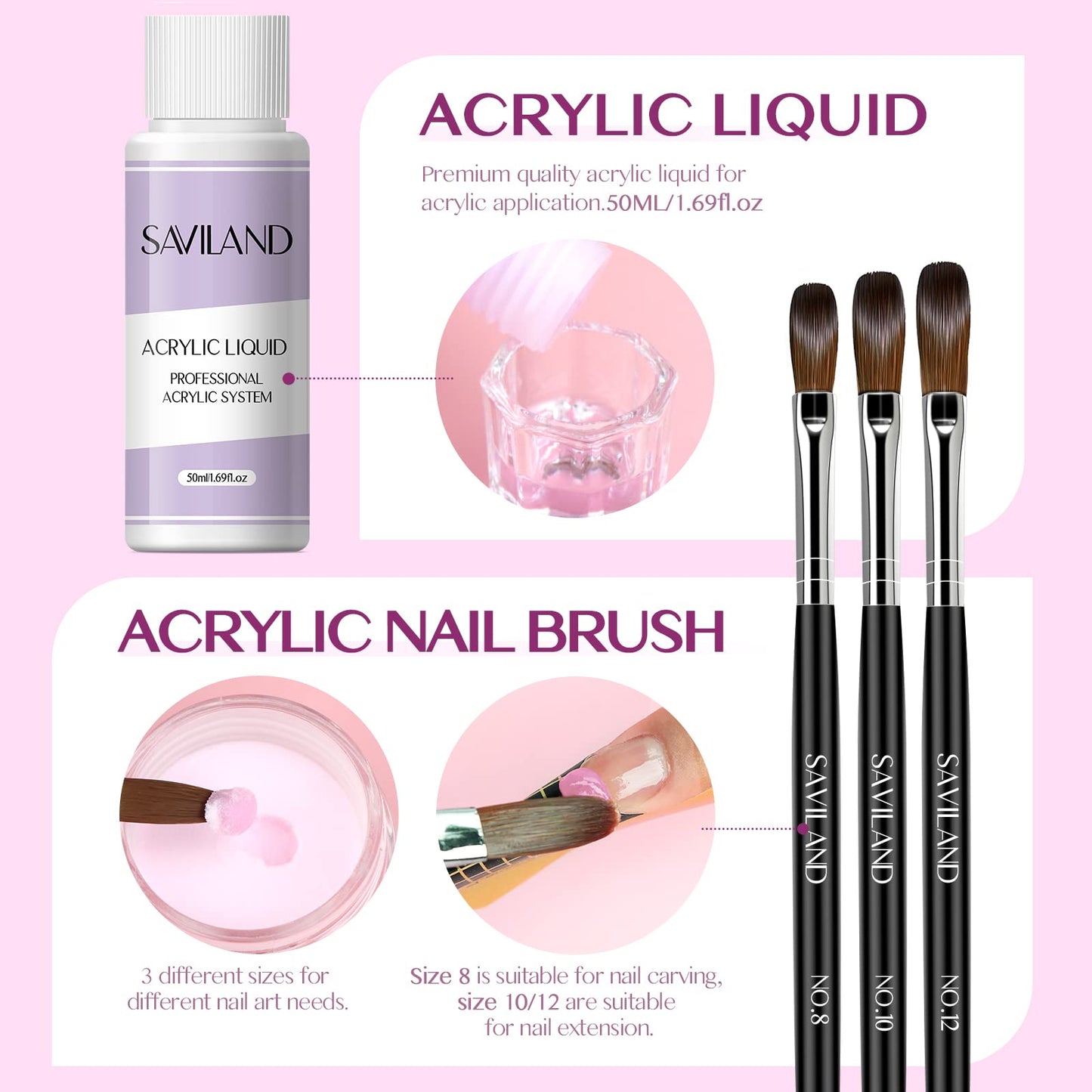 SAVILAND Acrylic Nail Kit with Drill for Beginners - 0.5oz Clear White Pink Acrylic Powder and Liquid Set Acrylic Nail Brushes Professional Nails Kit Acrylic Set Home DIY Nail Extension Carving