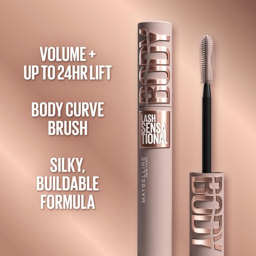 Maybelline Lash Sensational Mascara - 24HR Volume & Length Formula, Smudge-Proof, Blackest Black