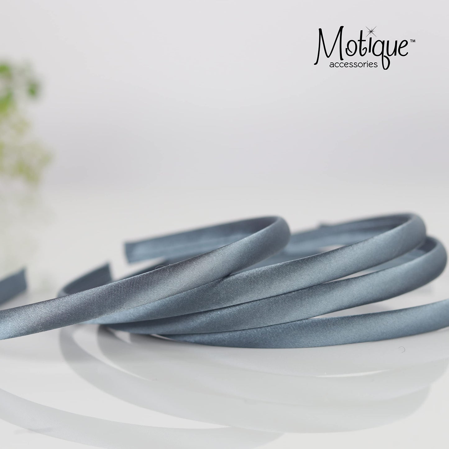 Motique Accessories Thin Headbands for Women Solid Satin 4 Pack - Blue Grey