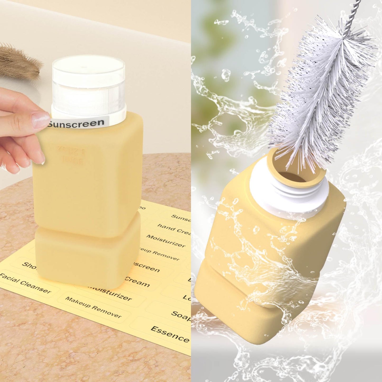 Travel Bottles for Toiletries, TSA Approved Travel Size Containers for Shampoo Conditioner Lotion Body Wash, BPA Free Travel Toiletry Bottles With Clear Toiletry Bag, Cleaning Brush Label (4 Pack)