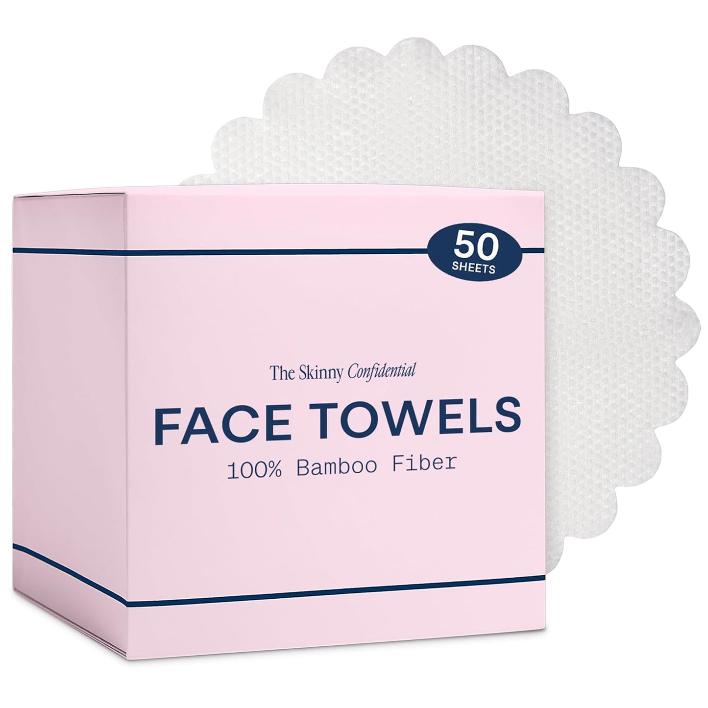 Skinny Confidential Disposable Face Towels - Silky Soft & Highly Absorbent 50 Count - Gentle Bamboo Cloths for Sensitive Skin