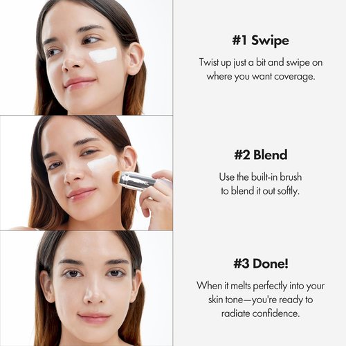 ELROEL Blanc Cover Cream Stick V White - Color-Changing Foundation with Volufiline - Medium to Full Coverage, Dewy Finish - Dual-Ended with Brush (204 Tan)