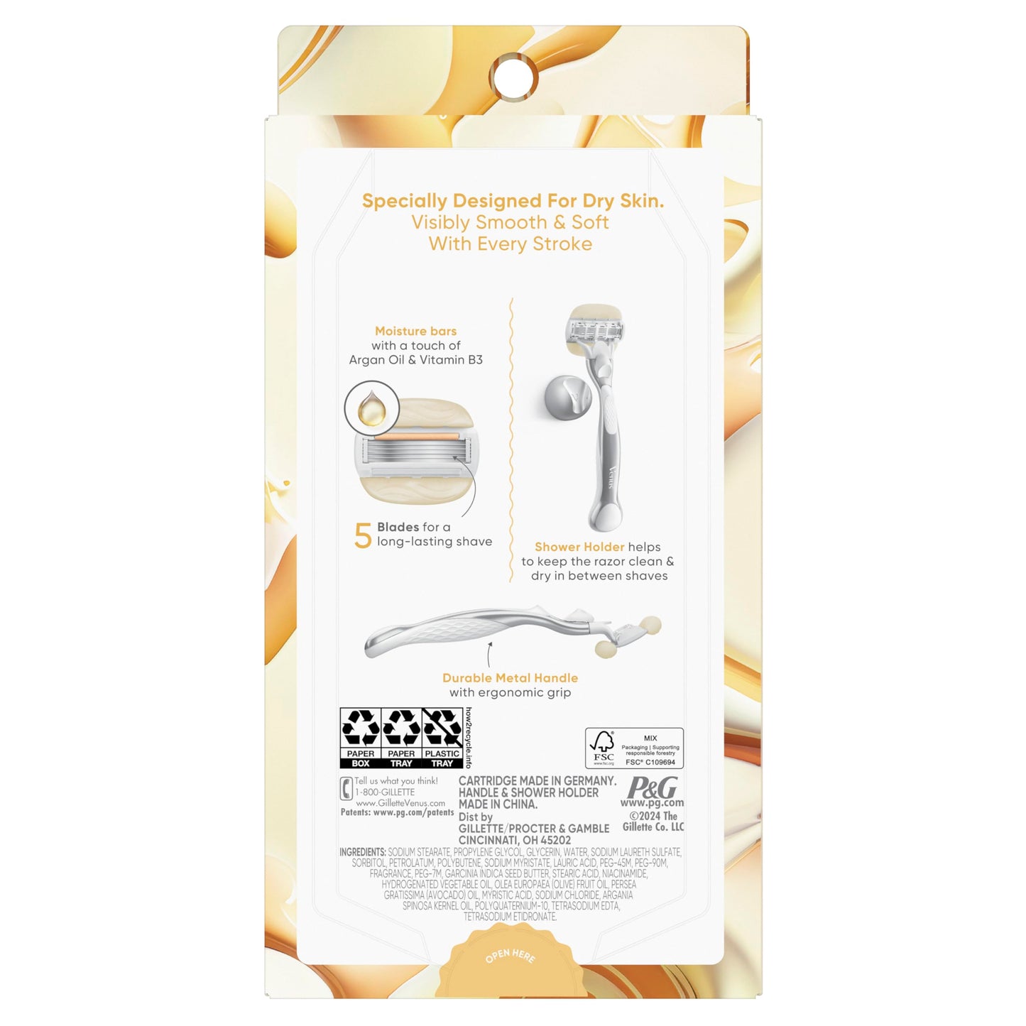 Venus Moistureglide Women's Razor, Reusable Handle, 2 Razor Blade Refills and Shower Holder