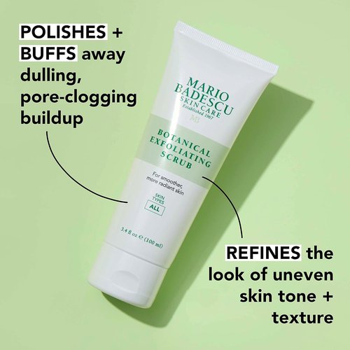 Mario Badescu Botanical Exfoliating Scrub - Gentle Face Wash with Ivory Palm Seeds & Green Tea Extract | 3.4 Fl Oz