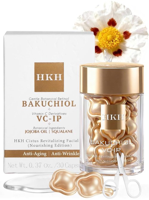 HKH Bakuchiol Retinol Serum - Anti-Aging Night Repair Oil with Peptides | 30 Capsules for Sensitive Skin