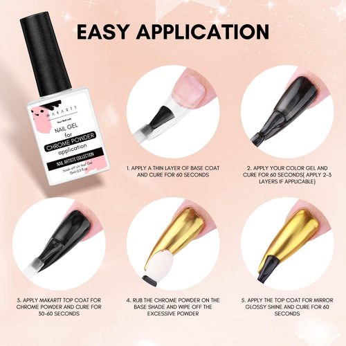 Makartt Gel Top Coat for Chrome Nail Powder - 15ml Clear No Wipe High Gloss Top Coat Gel Nail Polish Mirror Shine Long Lasting Easy Application, Soak off UV Lamp, DIY Home Salon Art Spring Design