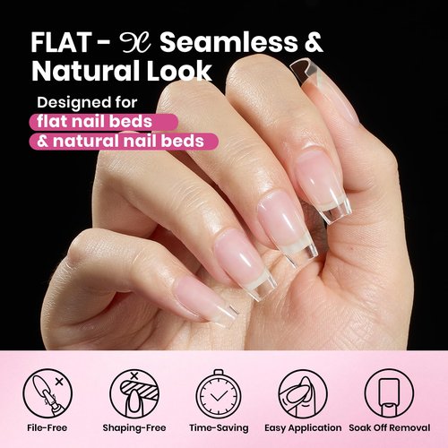 Beetles Gel Nail Tips Flat-X - Square Coffin Short, 320pcs 16 Sizes, Pre-Etched Half Matte Full Cover Soft Acrylic False Nail Tips Easy DIY Press on Nail Extension Salon for Flat & Natural Nail Beds