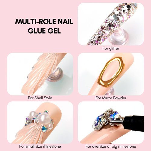 Makartt No Wipe Rhinestone Glue for Nails, 30G Super Strong Nail Charm Glue Bling Gel for 3D Decorations Nail Art Gems Jewelry Diamond for Nail Techs Supplies Beginners, Nail Lamp Required