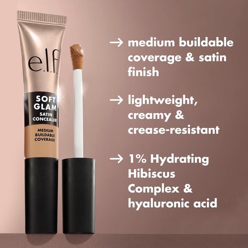 e.l.f. Soft Glam Satin Concealer - Medium Coverage for Blemishes & Under-Eye, Crease-Resistant, Vegan, 13 Fair Neutral