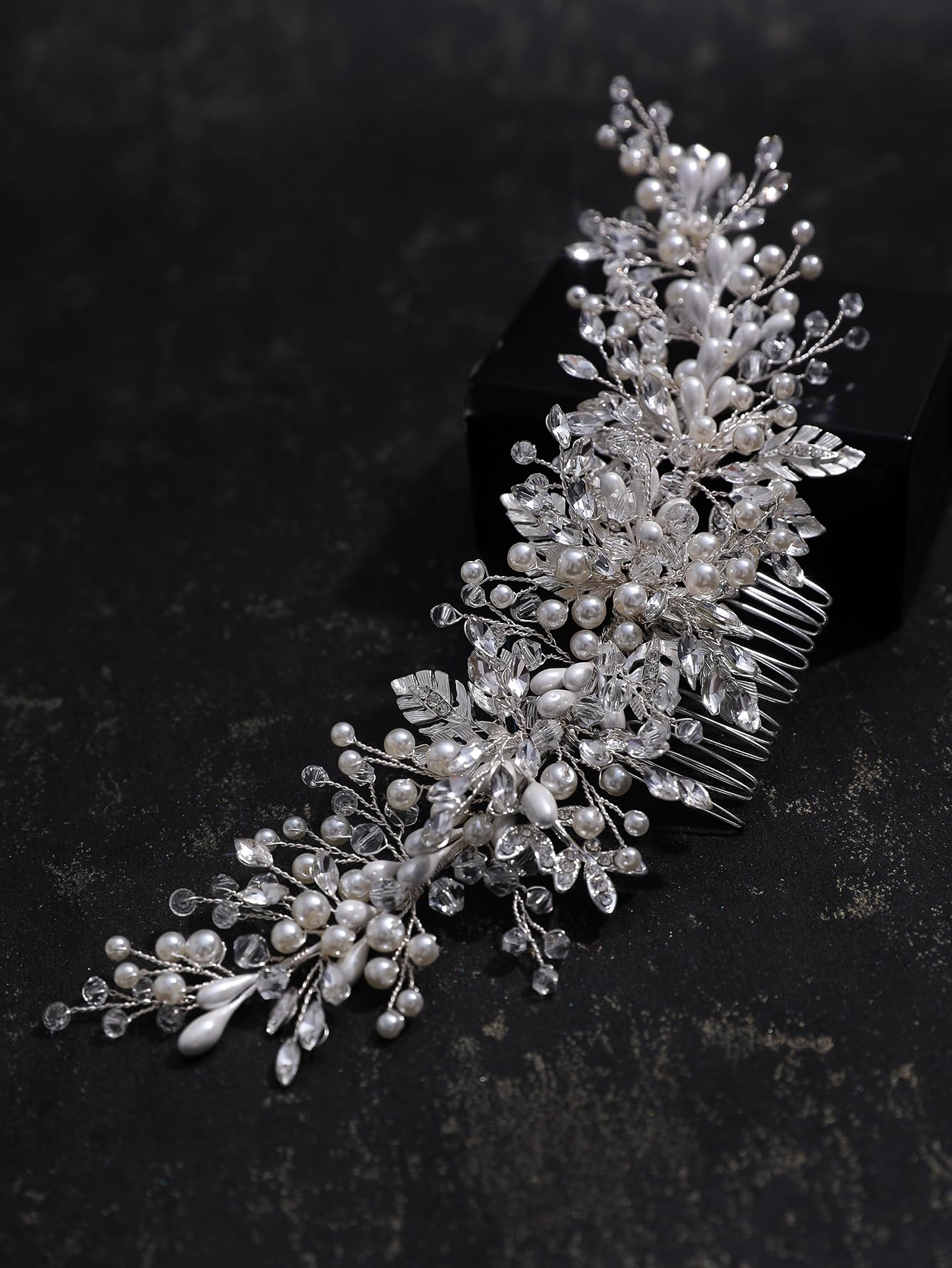 Flower Bridal Hair Combs Pearl Crystal Bride Wedding Hair Accessories Rhinestone Hair Piece Headpieces for Bride Bridesmaid Wedding Women and Girls (S8701 Silver)