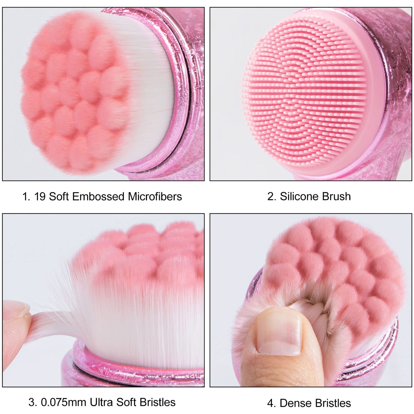 Beomeen Face Brush 2 in 1, Facial Cleansing Exfoliating Brush with Ultra Fine Soft Bristles for Pore Deep Cleansing Silicone Double Side Face Wash Scrub Brush for Skin Care, Ice Flower Pink