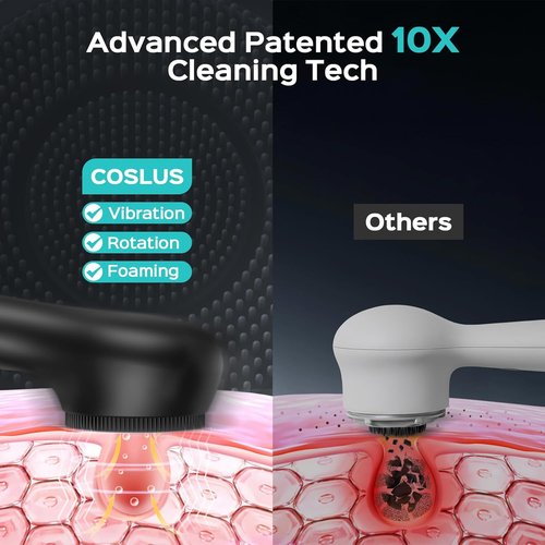 COSLUS FBS03 Facial Cleansing Brush - 2-in-1 Spin & Vibration Silicone Exfoliator | Waterproof Design for All Skin Types