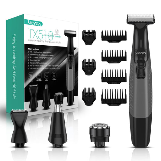 VOYOR Beard Trimmer for Men - All-in-One Rechargeable Grooming Kit | Cordless Wet/Dry Shaver (Grey)
