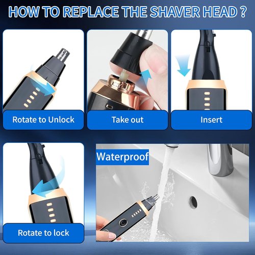 Nose and Ear Hair Trimmer for Women Men,2 in 1 LED Display Eyebrow Hair Trimmer with USB Rechargeable,Portble Waterproof Facial Hair Removal with Dual-Edge Blades for Travel (Black Gold)