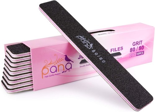 PANA Jumbo Size Double-Sided Nail Files | 10PCS Black Emery Boards, 80/80 Grit for Manicure & Pedicure