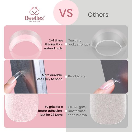 Beetles Nail Tips Medium Square 576Pcs 12 Sizes - Pre-Etched Soft Acrylic Nail Tips Half Matte False Nails Nail Art Full Cover Press Ons Nail Extensions Gift Set Home DIY Nail Salon