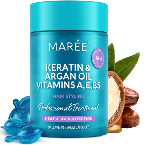 **MAREE Hair Serum - Frizz Control Styling Capsules with Keratin & Argan Oil - UV & Heat Protectant for Women**