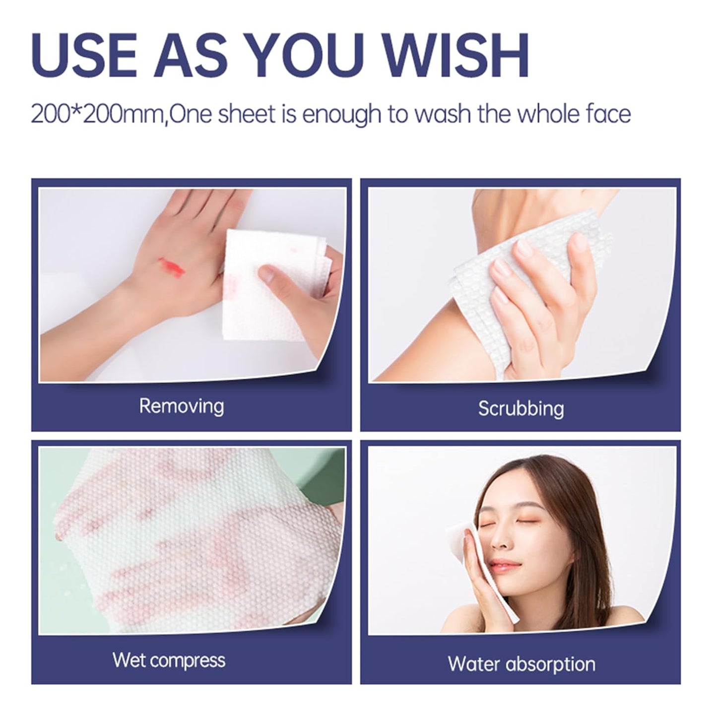 Skiennix Ultra Thick Disposable Face Clean Towels - 100 Count Lint-Free Facial Wash Cloths for Sensitive Skin | 2 Pack