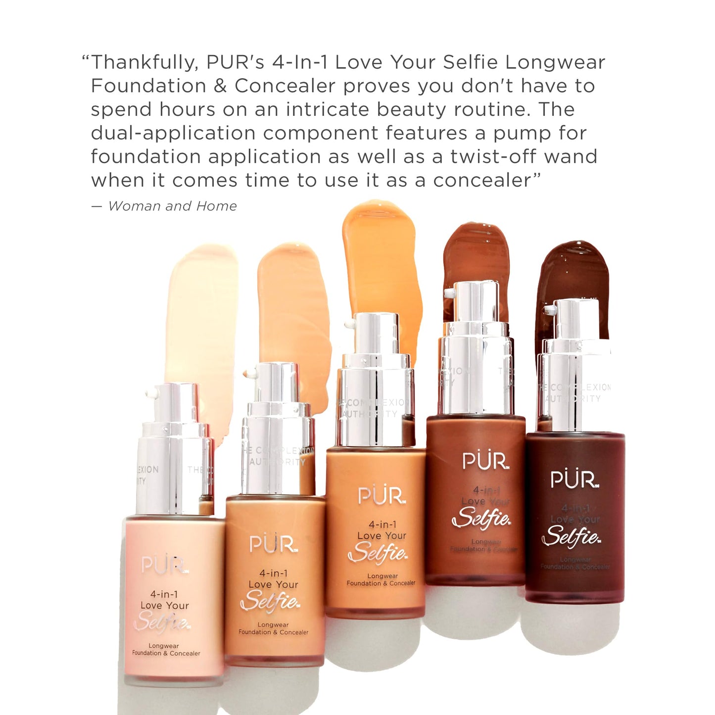 PUR Beauty 4-in-1 Love Your Selfie Foundation & Concealer - Longwear Full Coverage Liquid Makeup Foundation with Hydrating Blend for Refined-Looking, Natural Beauty Glow, Skin Texture & Tone