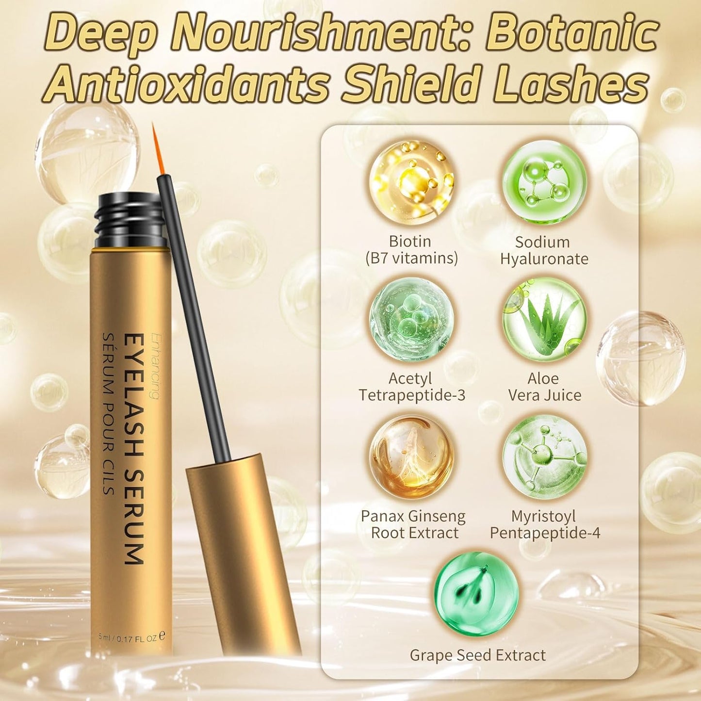 Skiennix Eyelash Growth Serum - Peptide & Vitamin Infused Formula for Longer, Thicker Lashes | Vegan & Cruelty-Free, 5mL