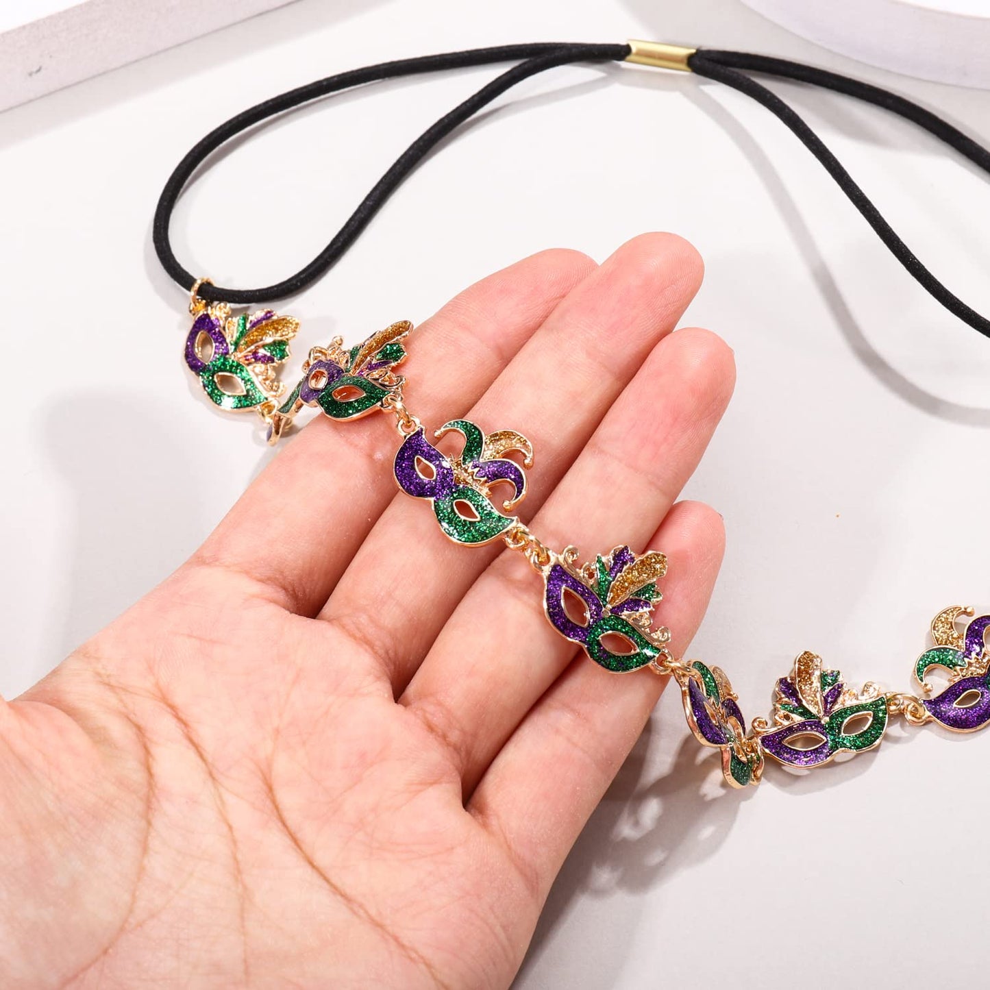 HZEYN Mardi Gras Headband Glitter Crown Mask Fleur De Lis Stretch Headbands Hair Band Party Costume Headwear Hair Accessories (Feather Mask)