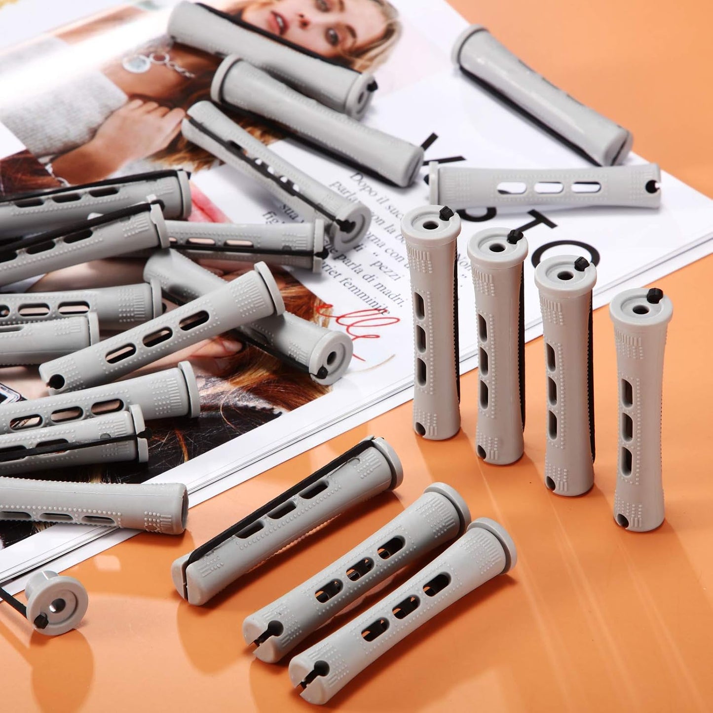 WILLBOND 60 Pcs Short Perm Rods - Non-Slip Plastic Hair Styling Tools for Natural Waves | 0.59 Inch, Gray